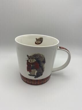 PPD Two Can Art Squirrel Mug Red Plaid Scarf Bone China Coffee Cup 4"